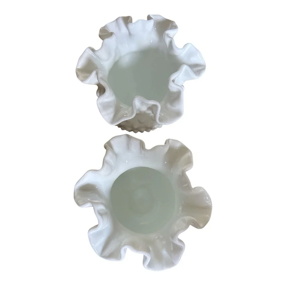 VTG-Fenton White Milk Glass Hobnail Ruffled 4